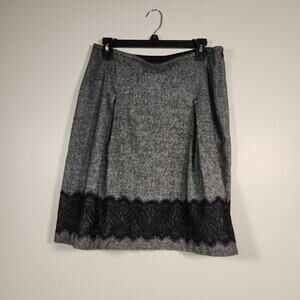 INTUITIONS Mini Skirt Womens 6 Black Marled Wool Lace Pleat Goth Corporate Goth